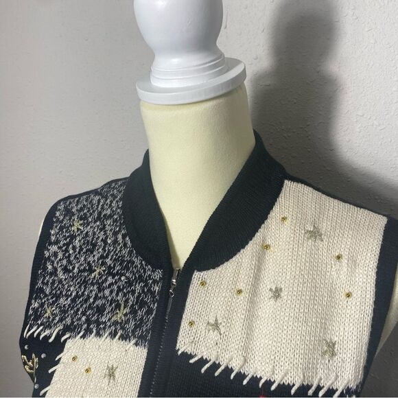 Vintage Erika Zipper Front Ramie/Cotton Christmas Sweater Vest Women's Size S - Picture 13 of 15